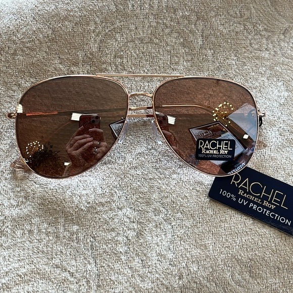 Brand New Rachel Roy Aviator Sunglasses Mirrored Rose Gold Tone Rimless main image 14